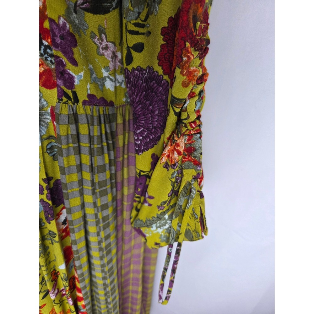 John Mark Maxi Dress Medium Green Floral Gingham Pintuck Button Front Boho Flowy - Picture 7 of 13